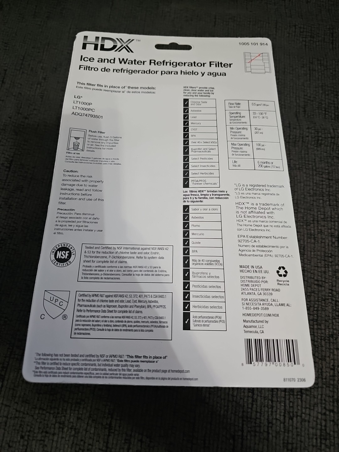 BRAND NEW!! HDX Refrigerator Water Filter Replacement (2-pack) LT1000P