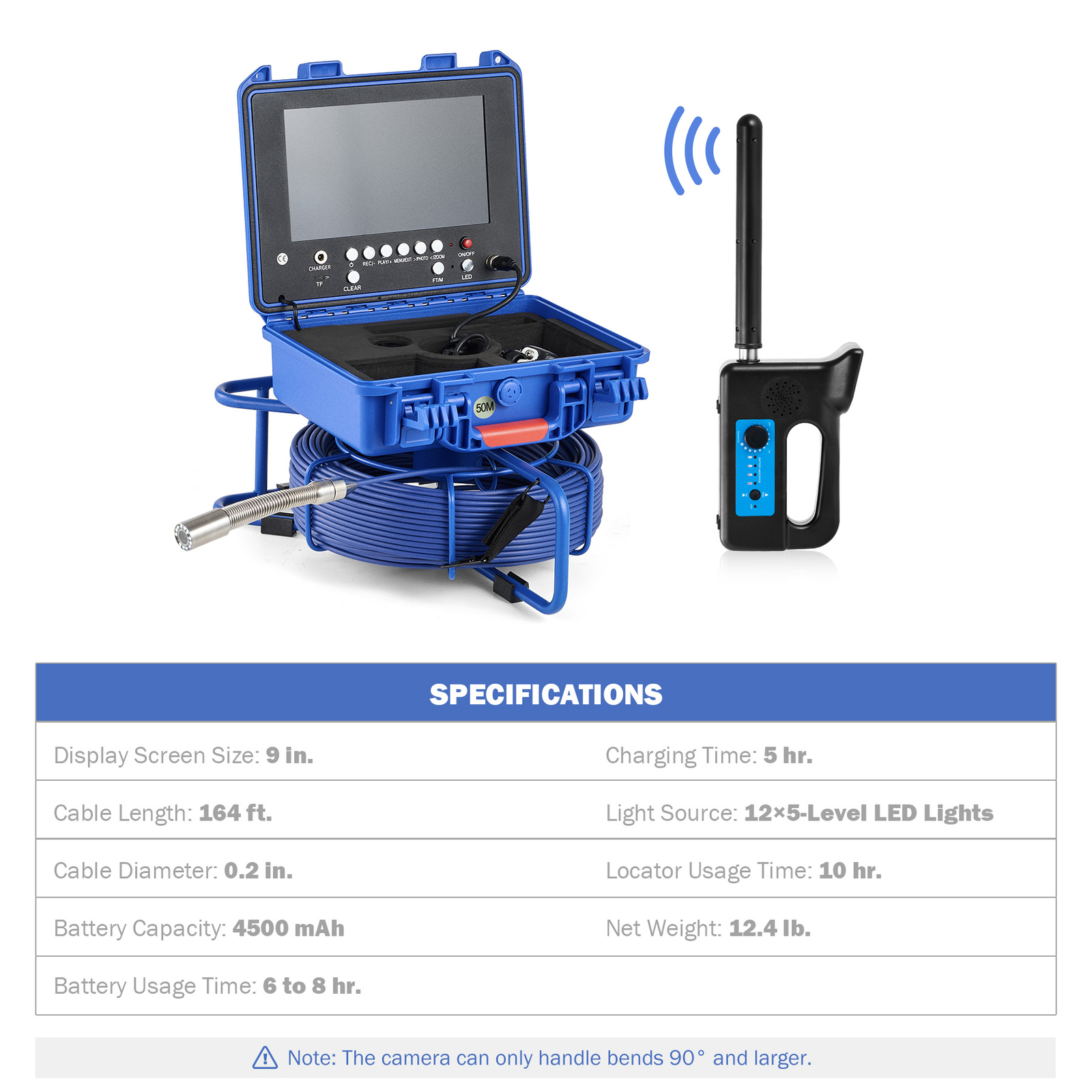 9" Self-Leveling Sewer Camera 32GB w. Locator 164ft /50m Digital Length Counter