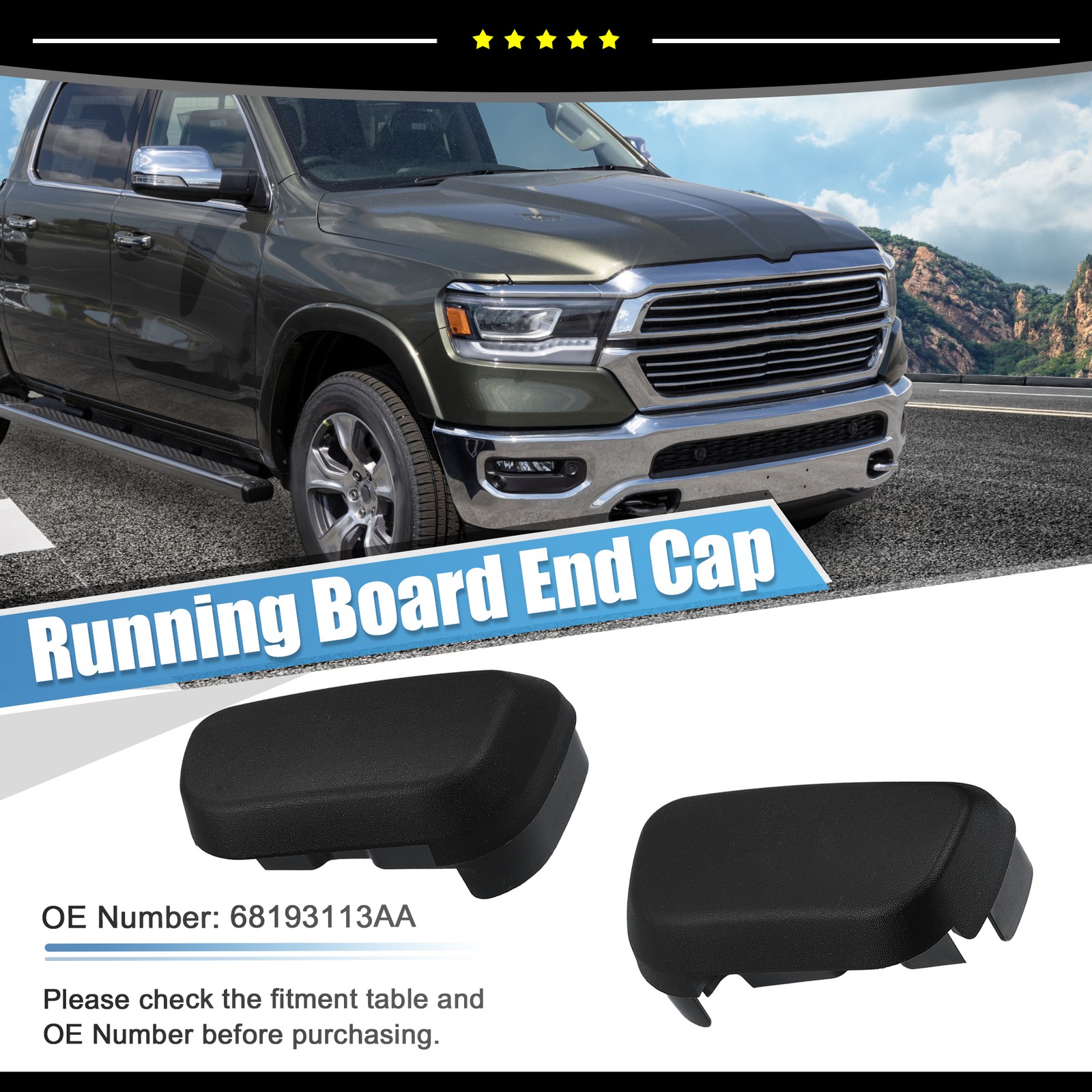 Piece of 2 Running Board End Cap 68193113AA fit for Ram 1500 2013-2022