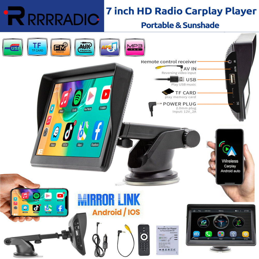 7'' Portable Wireless Apple CarPlay Android Auto Touch Screen Car Radio Stereo