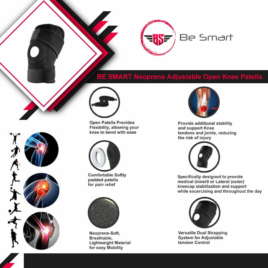 Be Smart New Wrap Around Knee Brace Support Adjustable Knee Open Pattela Brace