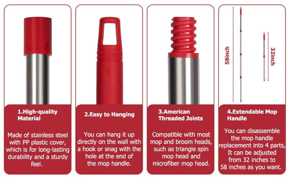 For O-Cedar EasyWring Spin-Mop Telescopic-Handle Replacement-Rotary Mop-Handle