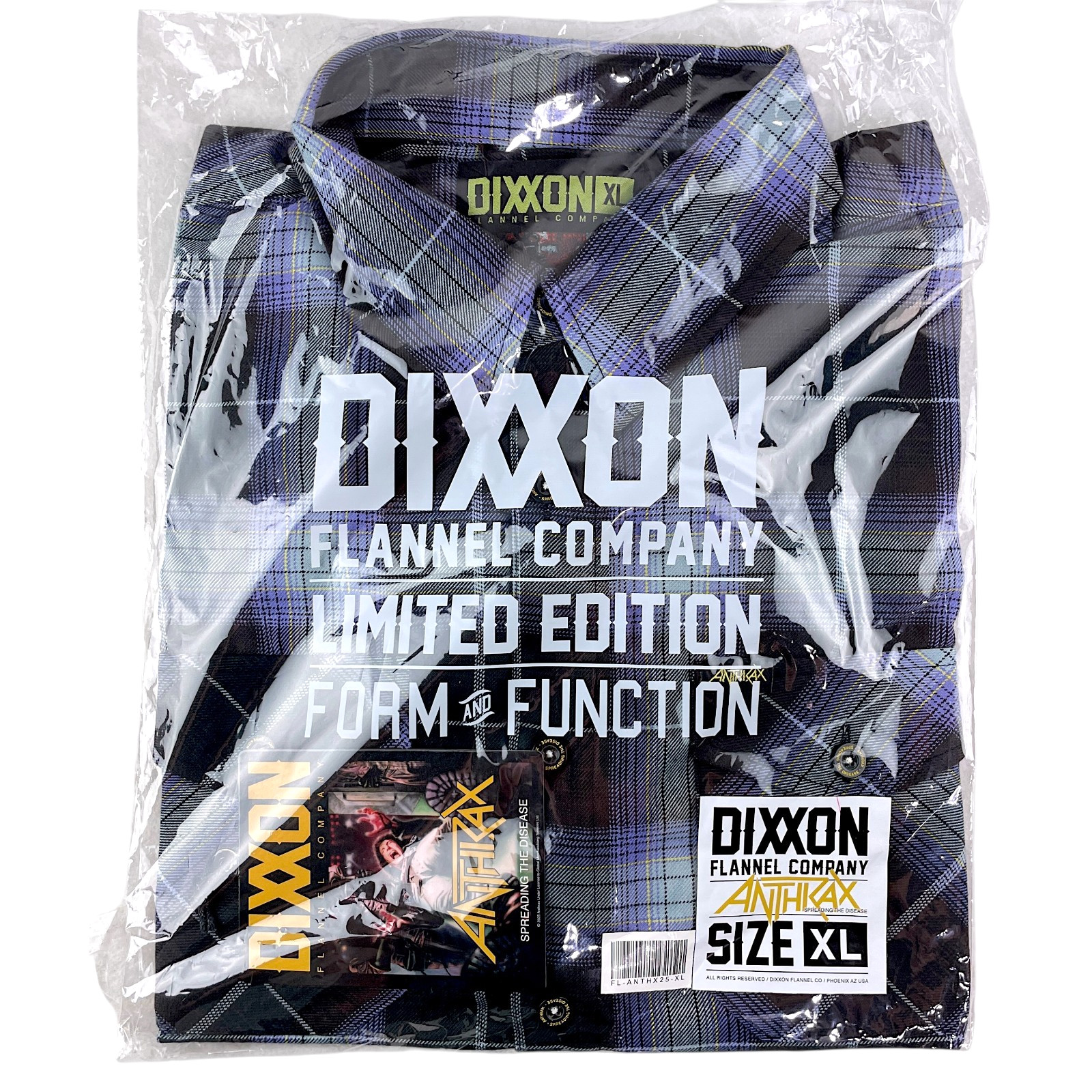 Dixxon Flannel x Anthrax Spreading the Disease Men's XL Plaid Button Shirt