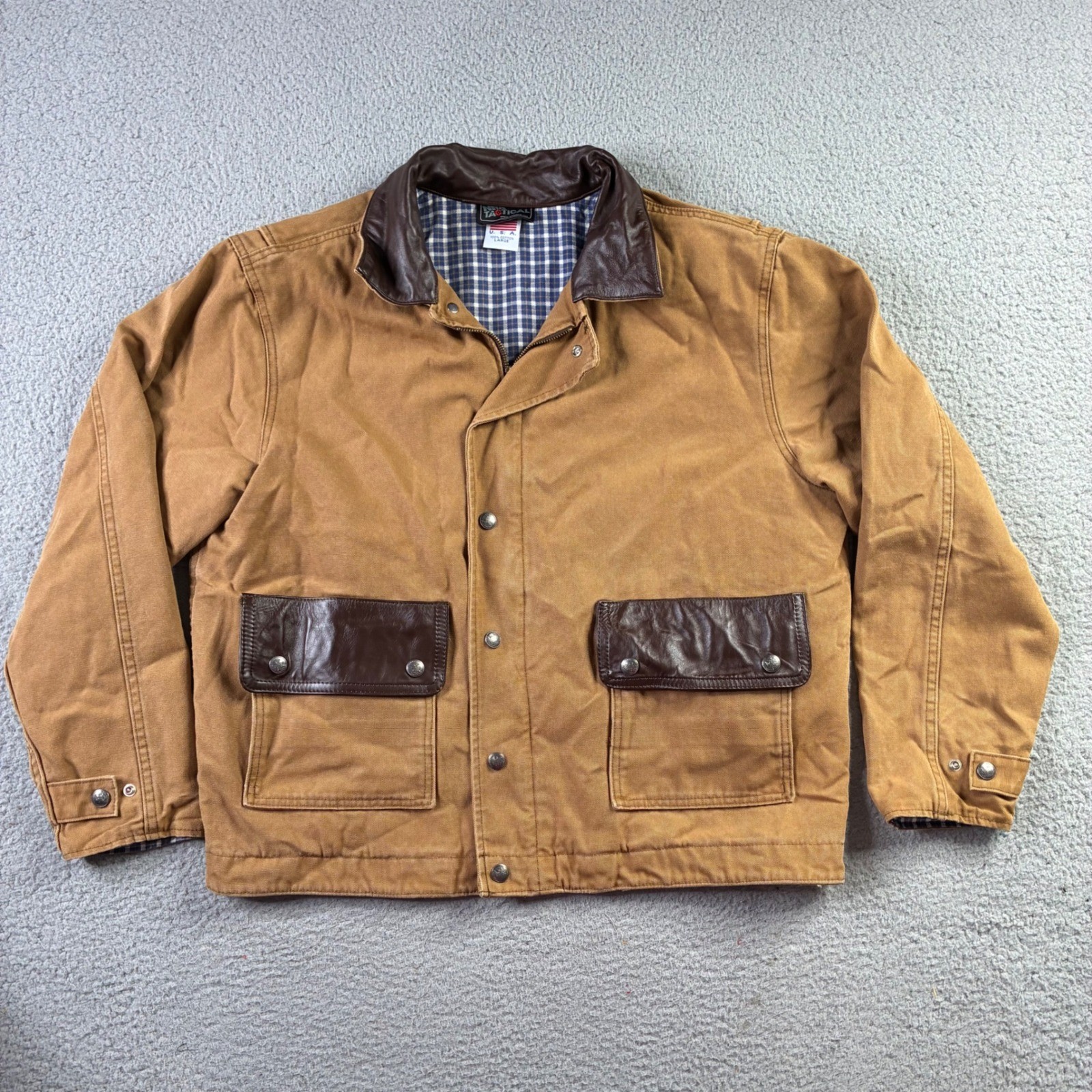 NRA Tactical Canvas Leather Barn Jacket CCW Ammo Pouch Chore Coat L Made In USA