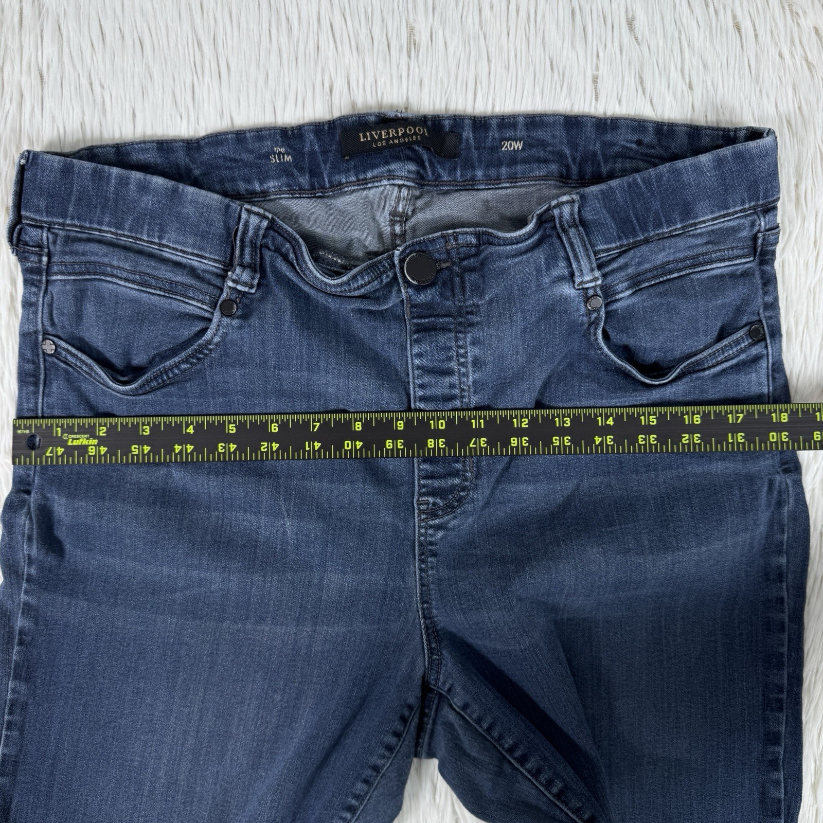 Liverpool Blue Dark Wash High Waisted The Slim Straight Denim Jeans Women's 20W