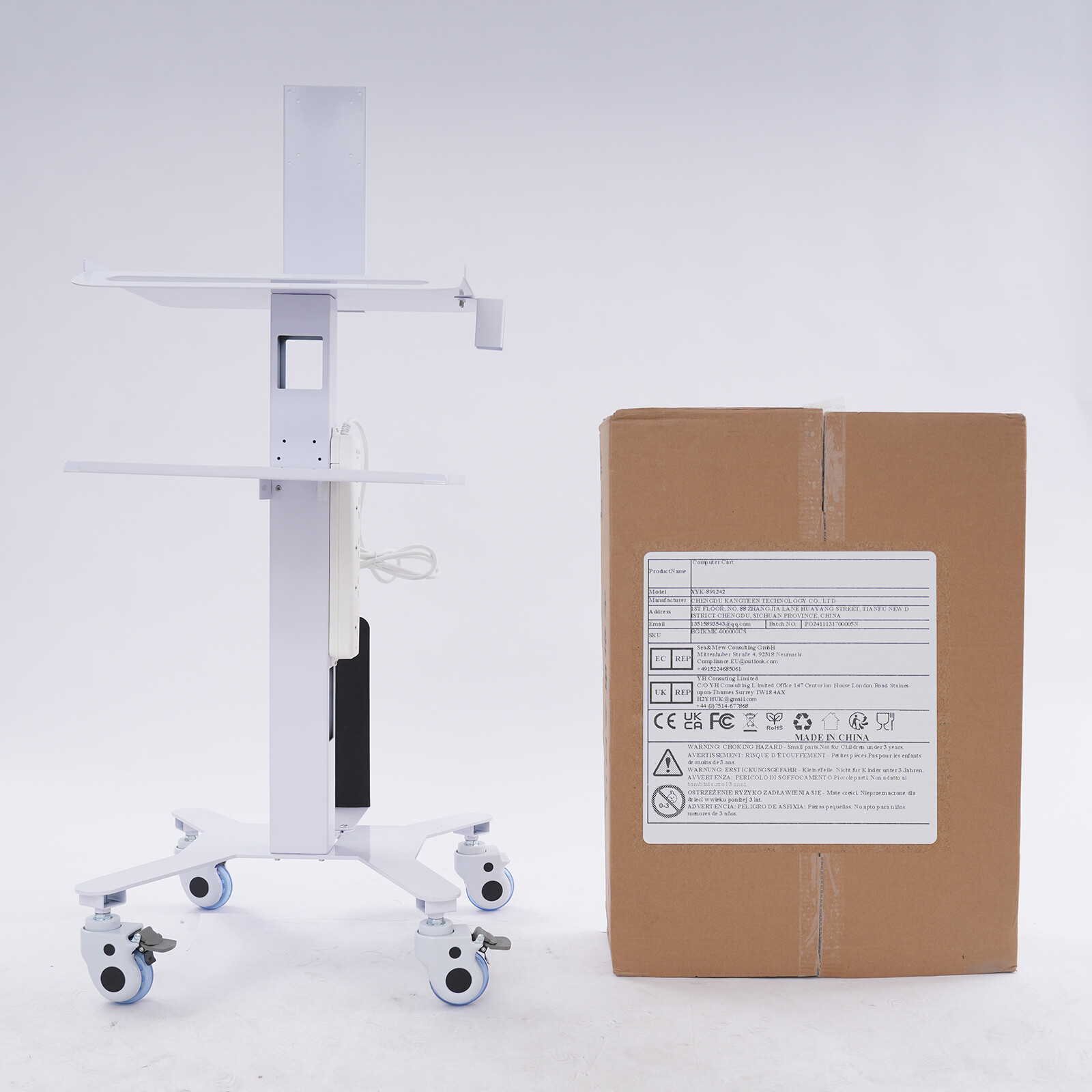 Adjustable Rolling Computer Cart for Home, Office & Medical Use