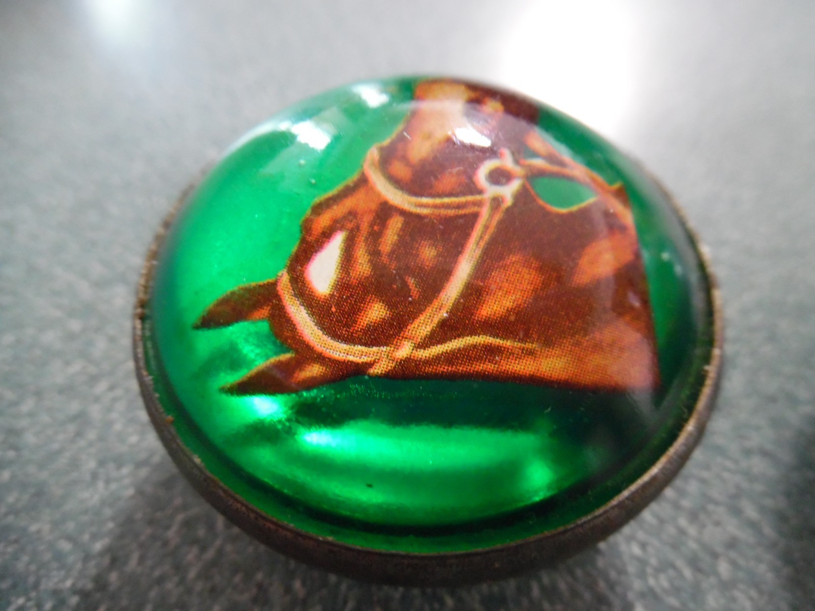 Vintage Pair Bridle Rosettes H.A. Chapman Horse Head Domed Green Glass 1960s