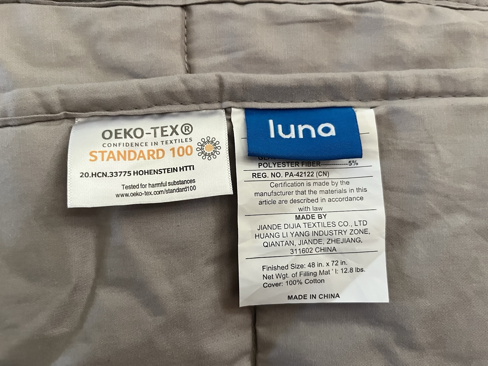 Luna Full Size Weighted Blanket - 12.8 lbs - Cooling Cotton with Glass Beads