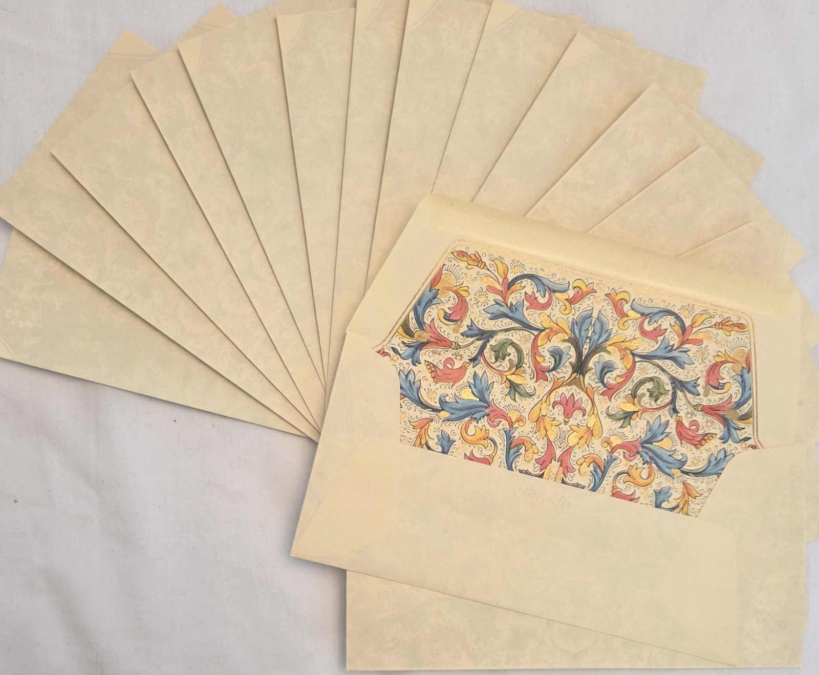 Kartos Florentia No Fold Cards 7x 5/16" & Envelopes Made Italy Partial Set Gold