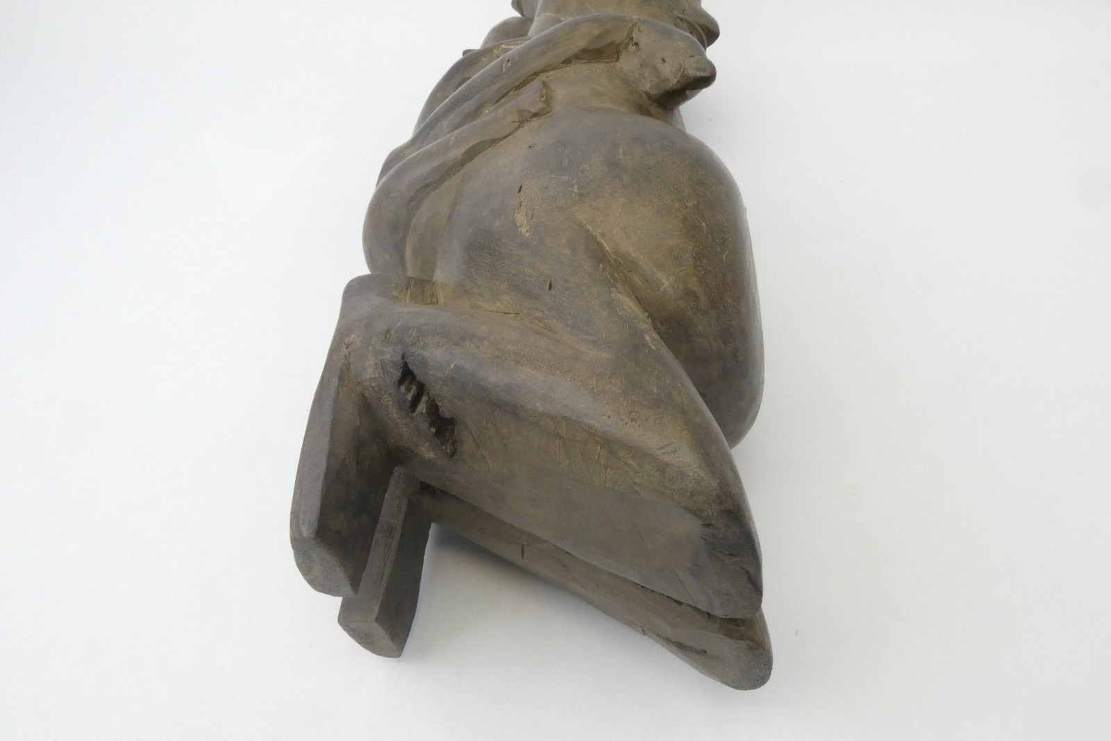 African Carved Wood Fertility Figure Mother & Child Sculpture 15.75"