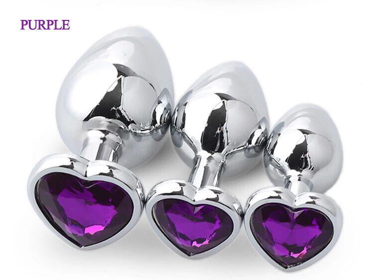 Purple Booty Sparks Gem Stainless Steel Metal Anal Butt Plug Trainer Sex Toys