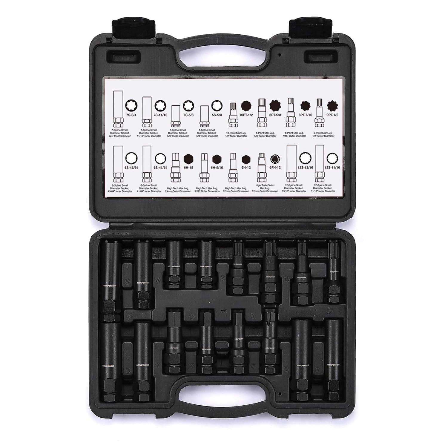 16 pcs Locking Lug Nut Master Key Set of Spline Star and Hex Style Keys