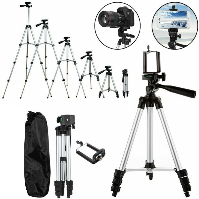 1P Professional Camera Tripod Stand + Phone Holder For Smartphone iPhone Samsung