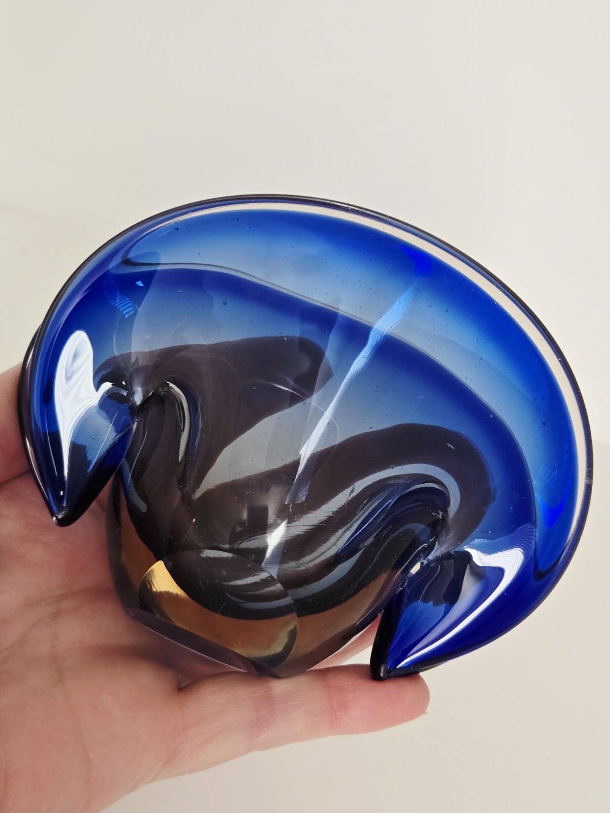 VTG Murano Sommerso Flavio Poli Seguso? Glass Clam Shell Sculpture Bowl 3 1/4" T