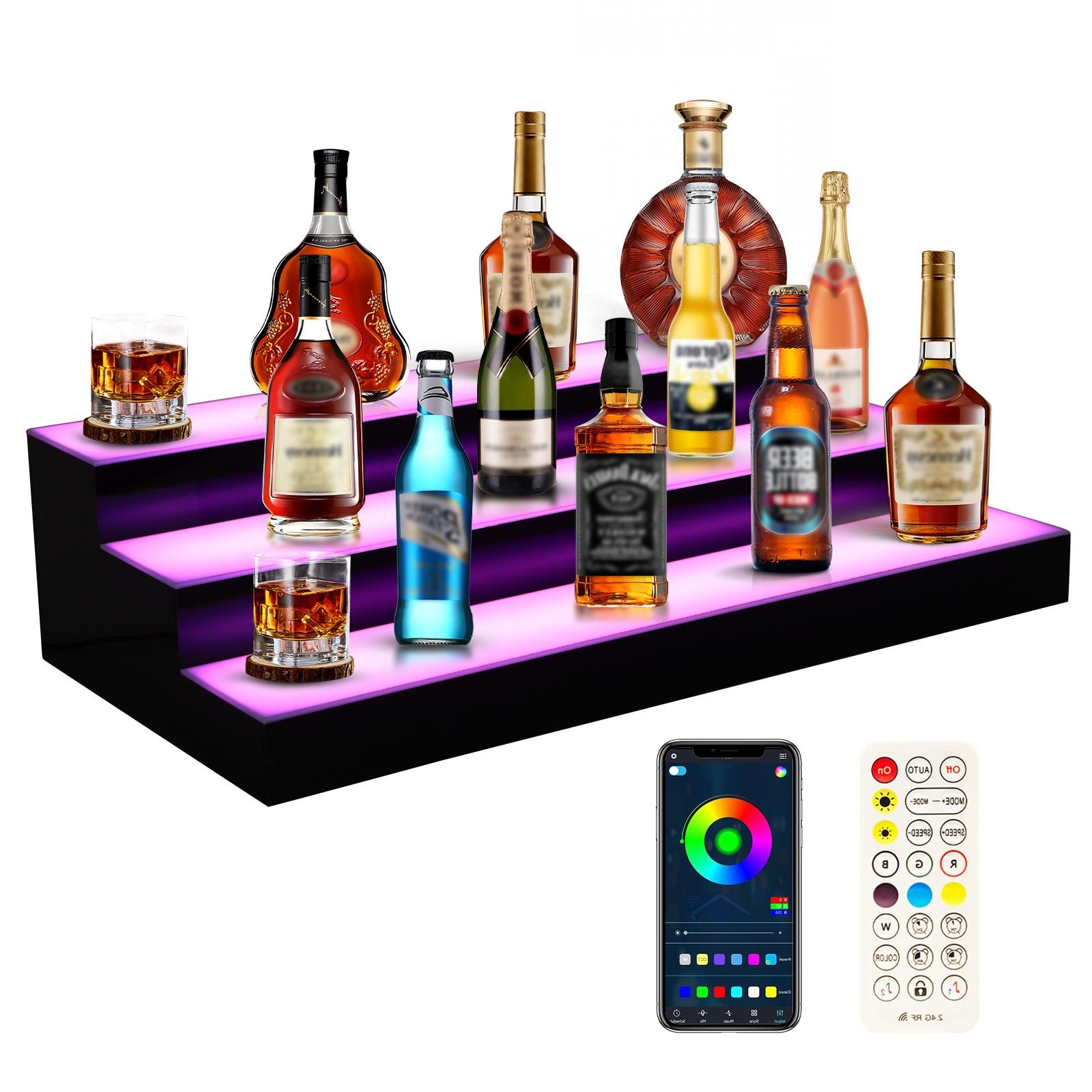 3 Tiers LED Lighted Liquor Bottle Display with APP & RF Remote for Home Bar