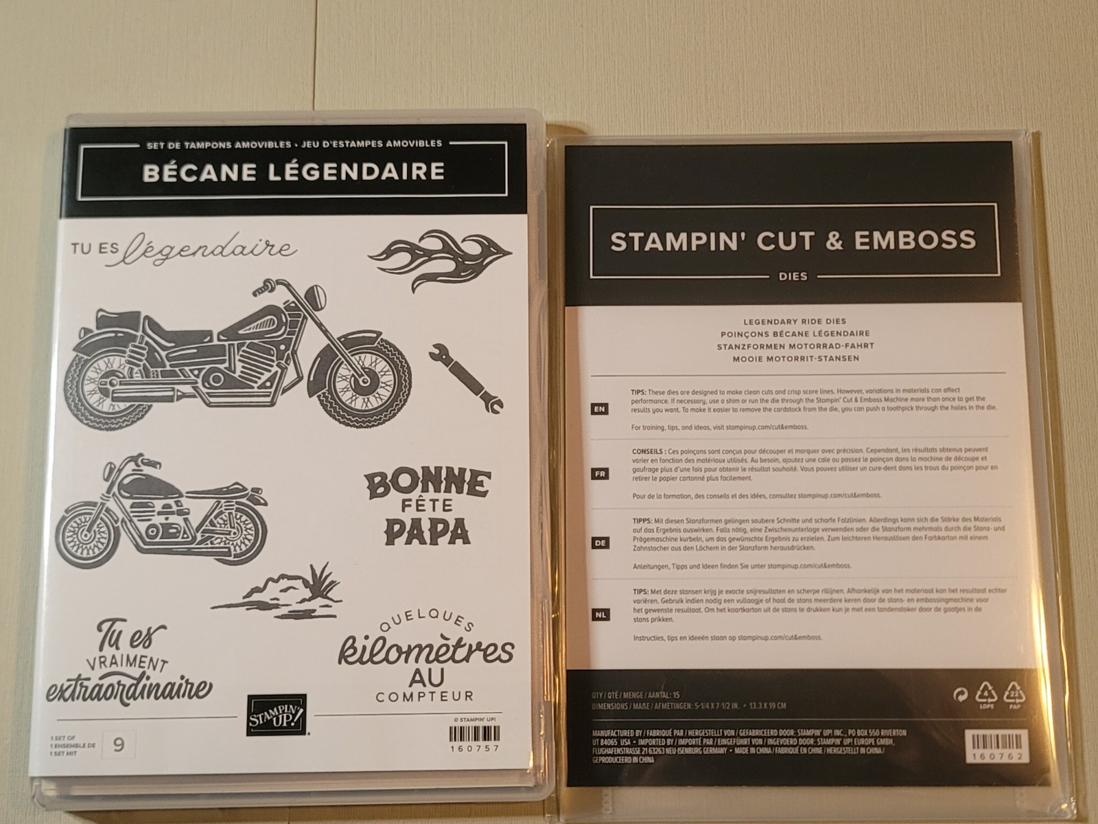 Retired Stampin' Up BECANE LEGENDAIRE Stamps + LEGENDARY RIDE Dies, motorcycle