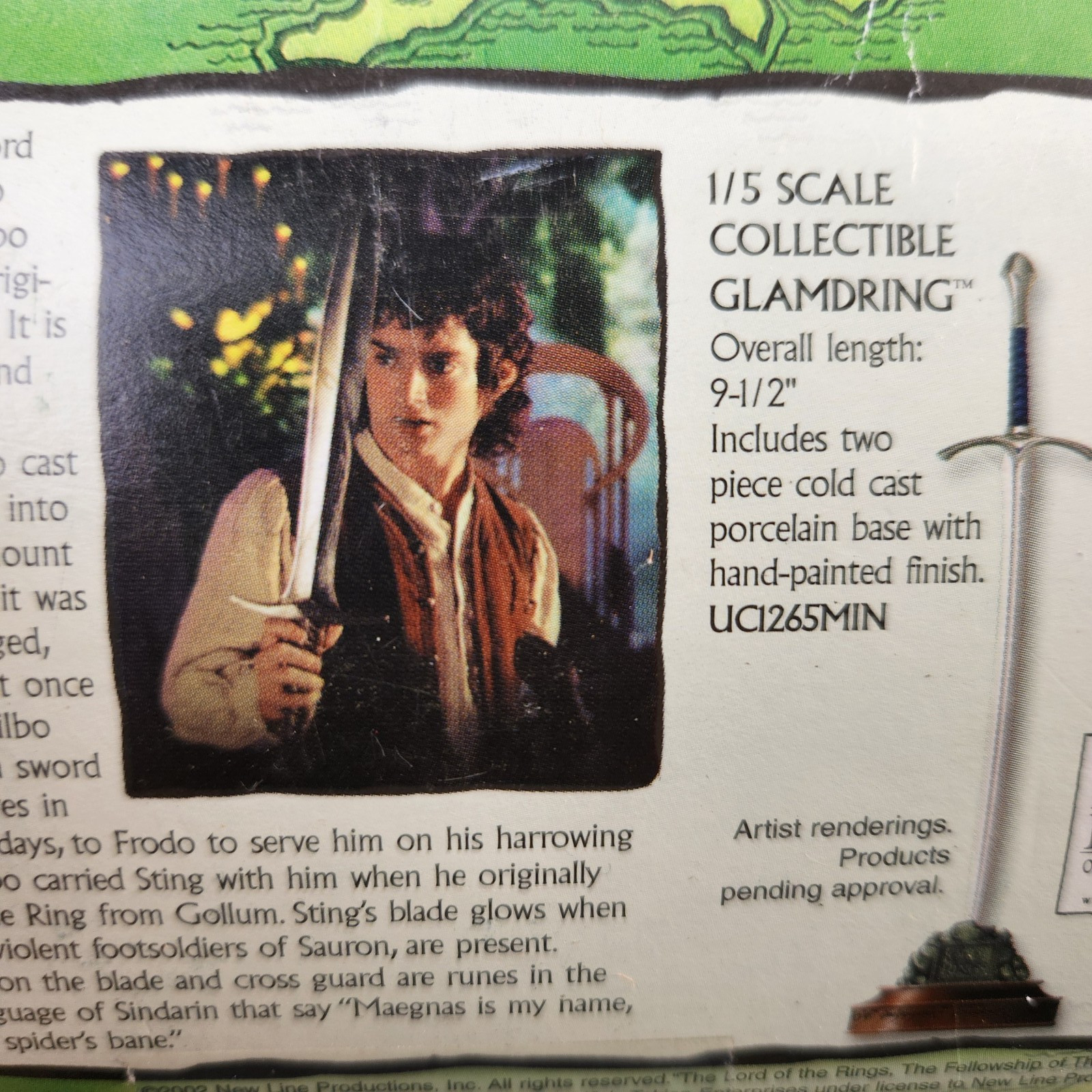 United Cutlery LOTR Sting sword 1/3 scale miniature collectible w/stand 2002