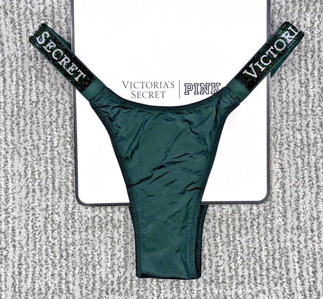 Victoria's Secret Very Sexy NWT Large Green Spellout Shine Strap Brazilian Panty