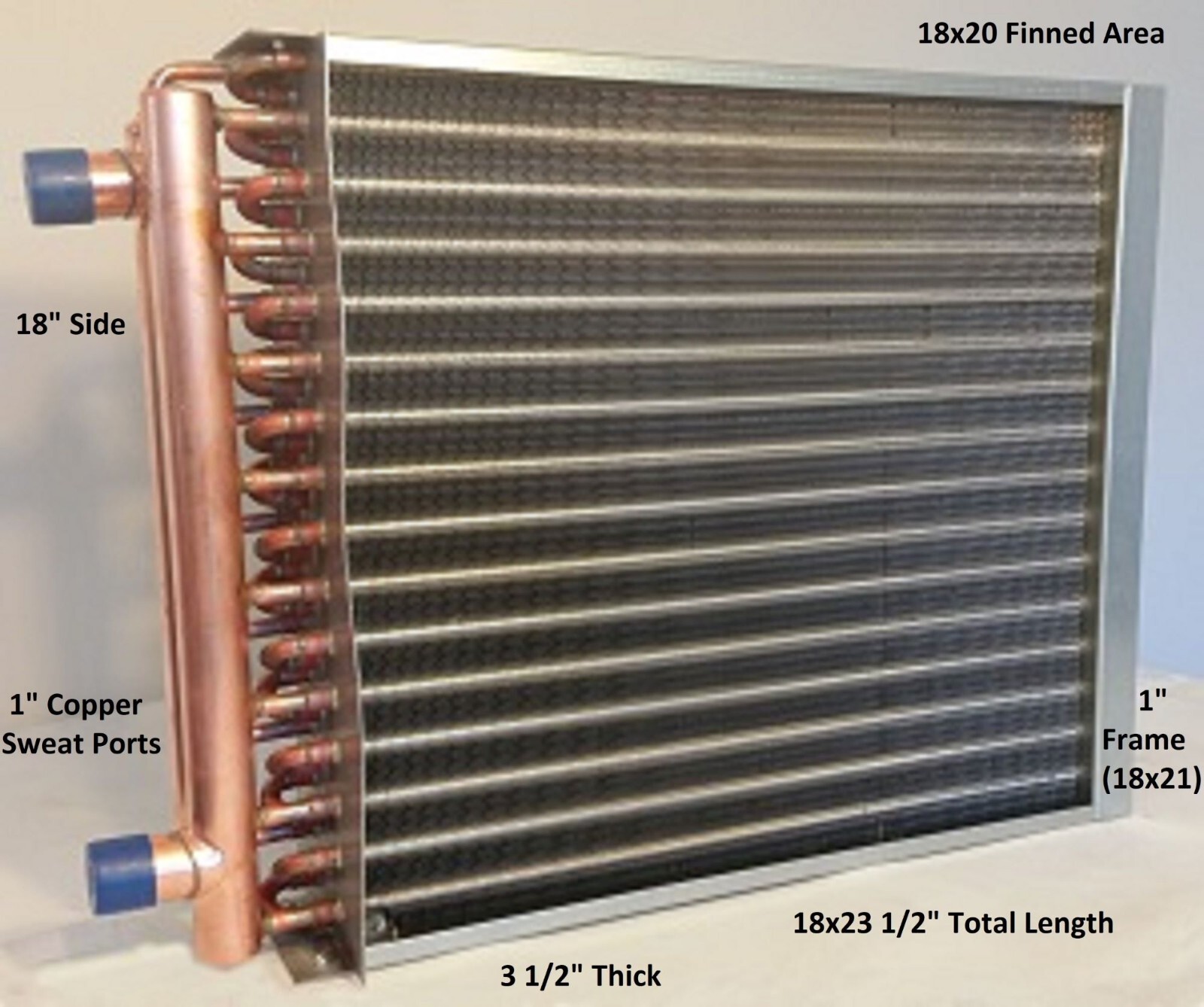 18x20 Water to Air Heat Exchanger 1" Copper Ports With Install Kit