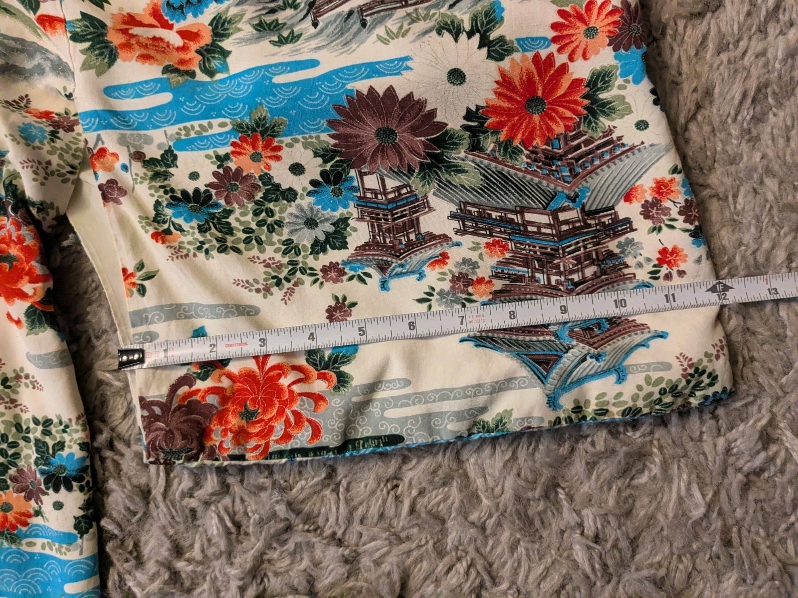 VTG Fashion Mart Belted Kimono w/ Flowers, Bridges and Japanese Houses
