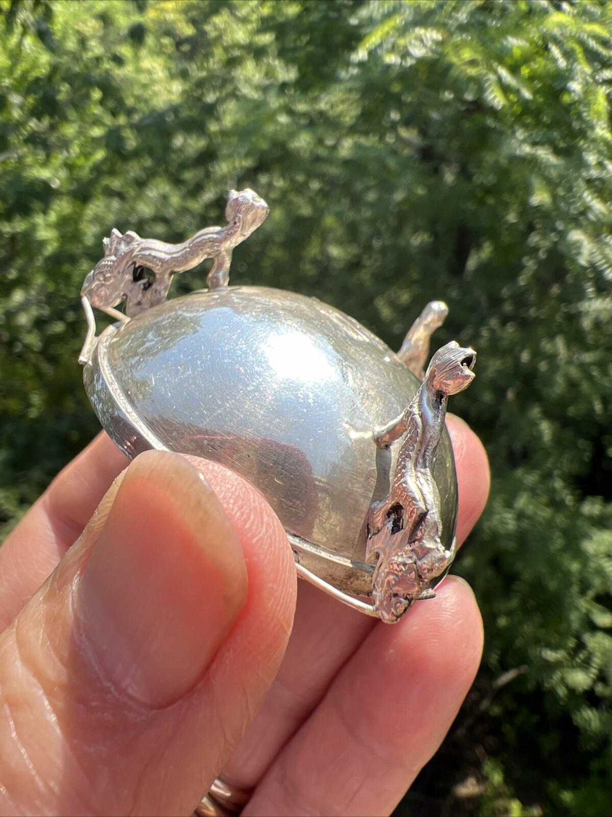 Antique Chinese Sterling Silver Dragon Salt Cellar Bowl VERY OLD GOOD CONDITION