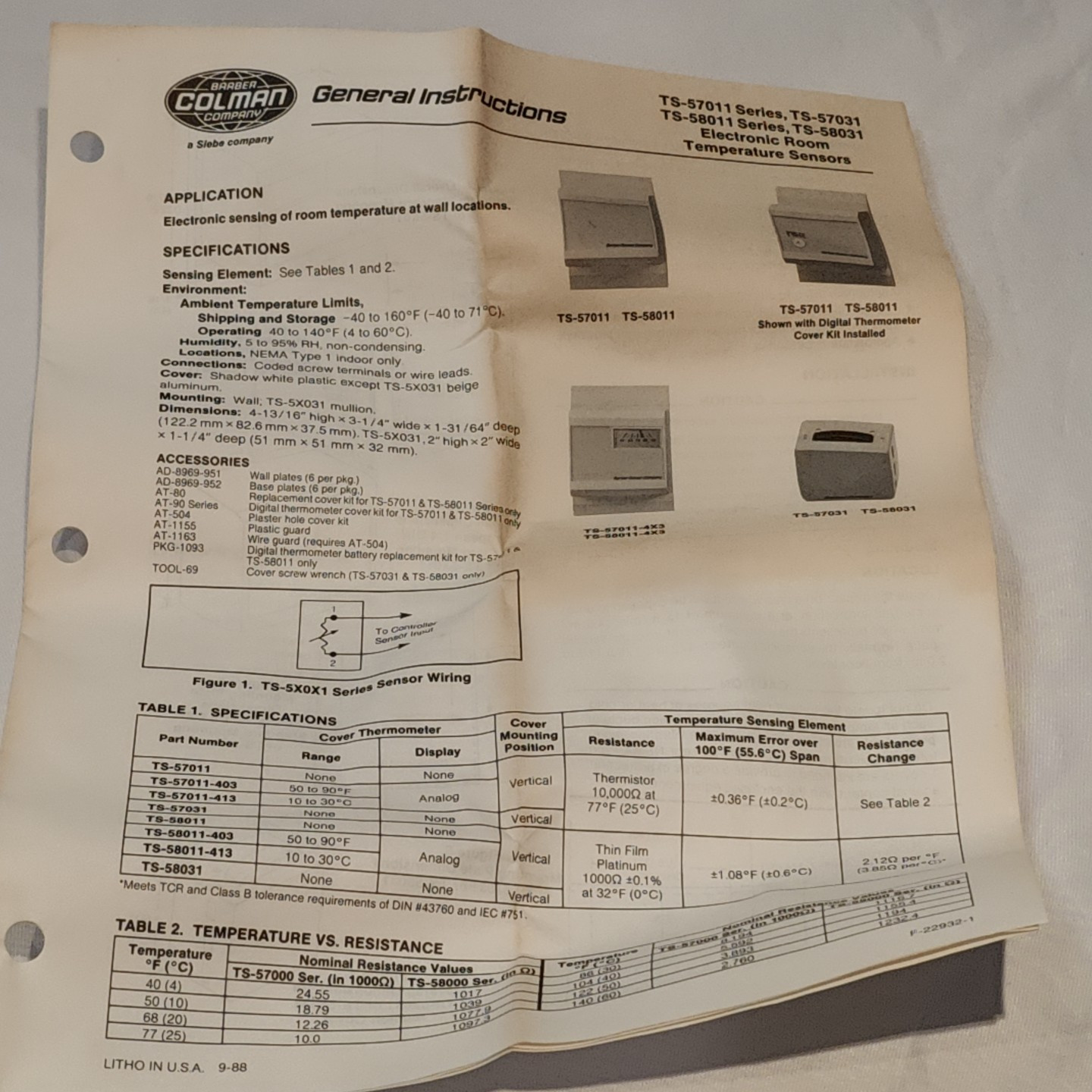 Barber Colman TS-57031-0-0-1 Thermistor Room Sensor NOS