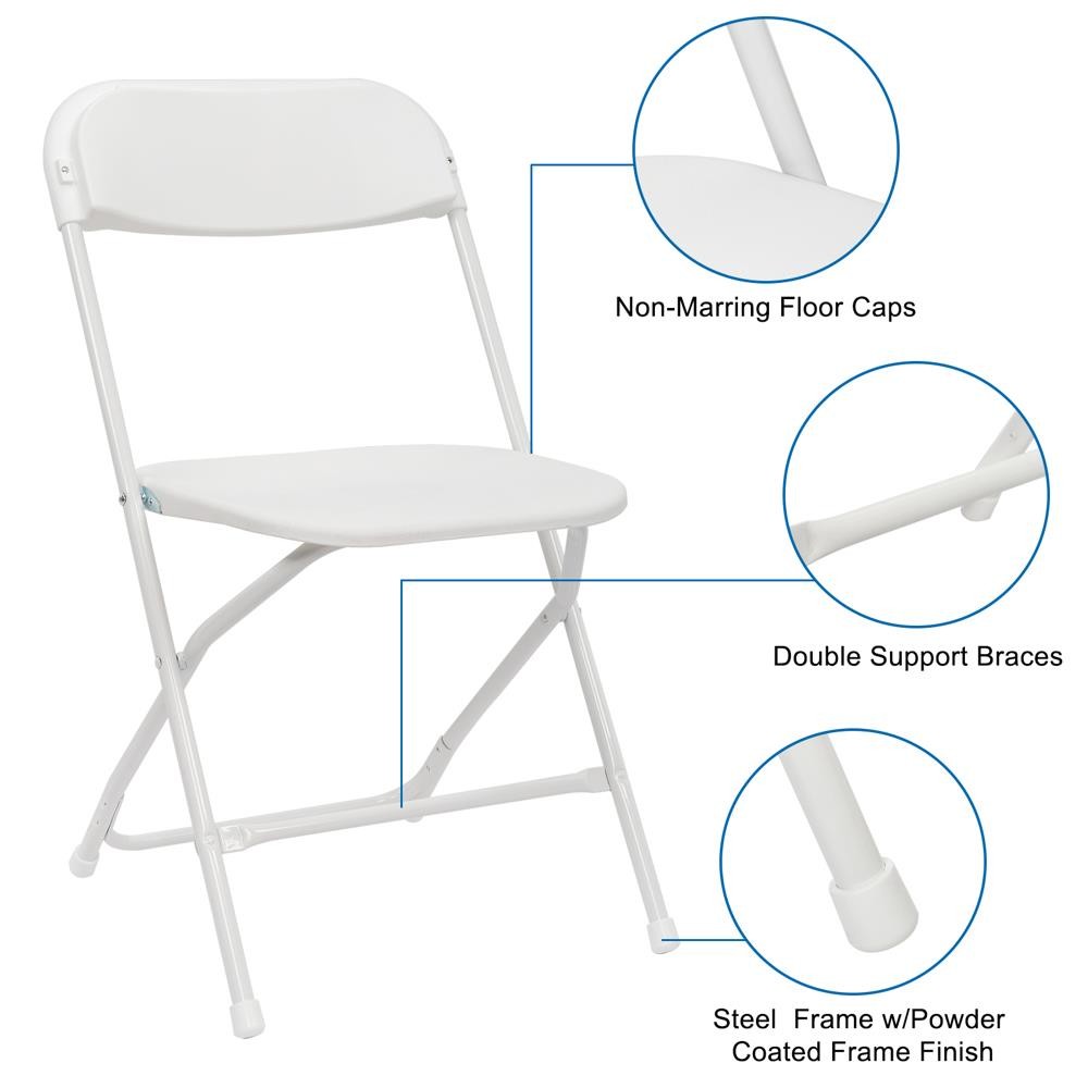 10 Pack Commercial White Plastic Portable Folding Chairs Stackable Picnic Party