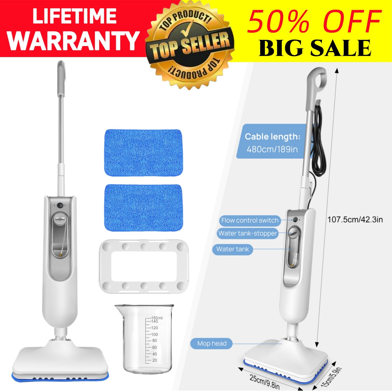 New Steam Cleaner Floor Steam Mop Multipurpose Steamer with Accessories for Home