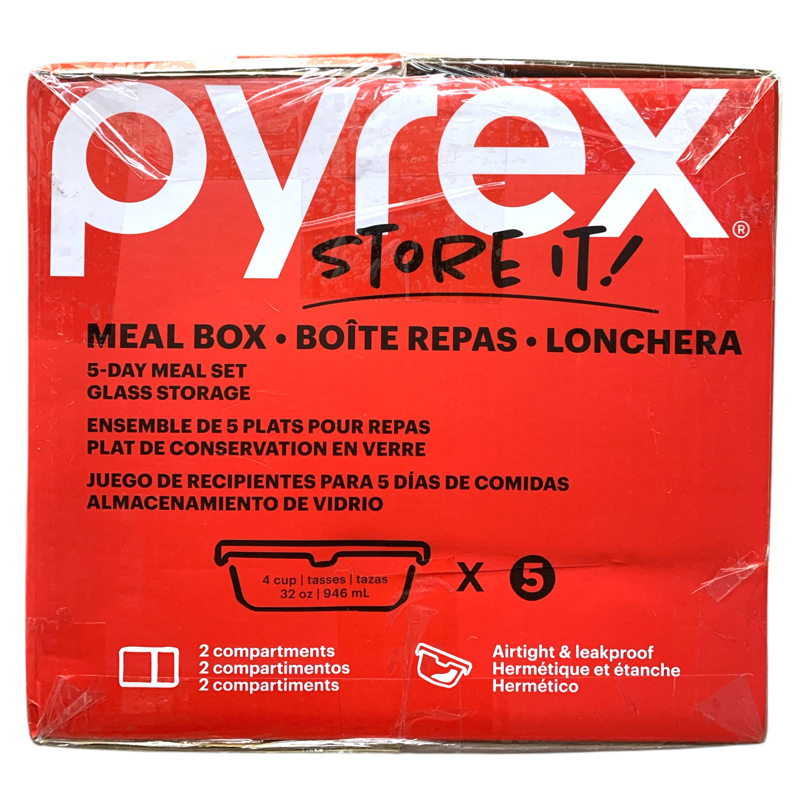 Pyrex Store It! Meal Box 5-Day Meal Set Glass Storage Containers, 10-Piece Set