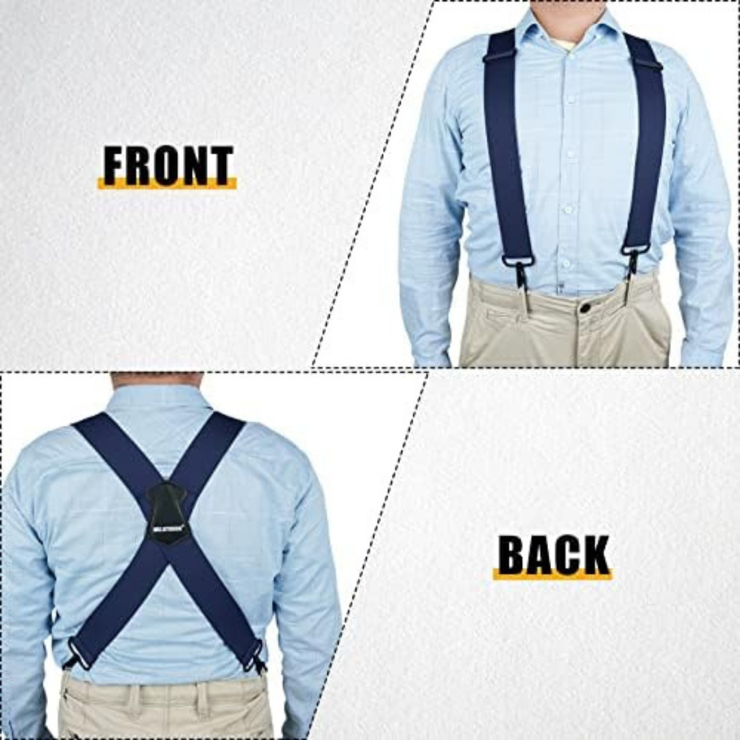 Men’s Heavy Duty Belt Loops X Back 2 Inch Wide Suspenders with 4 Snap Hooks