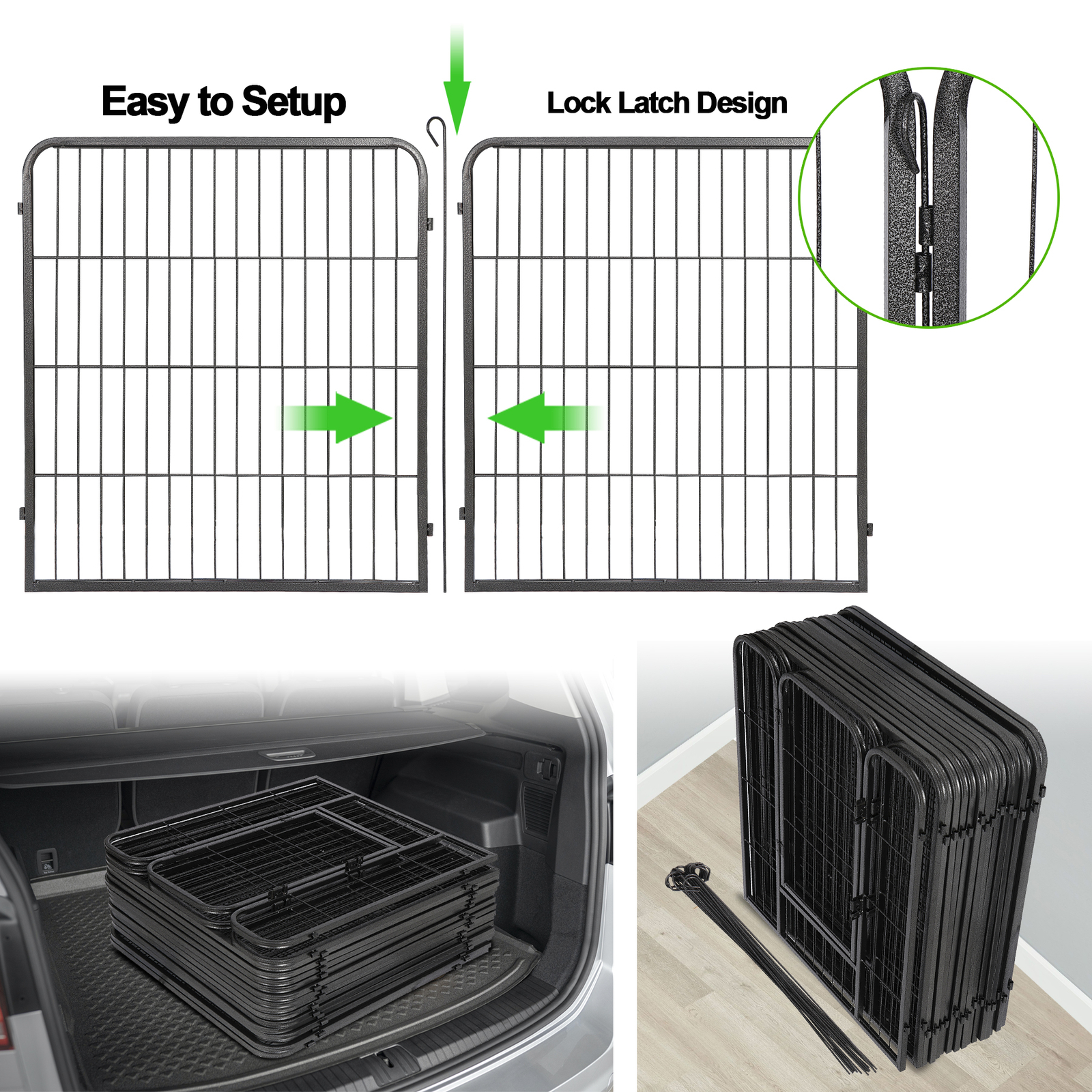 16 Panels 32Inch Dog Pen Fences 2 Doors Metal Barrier for Small/Medium Dogs