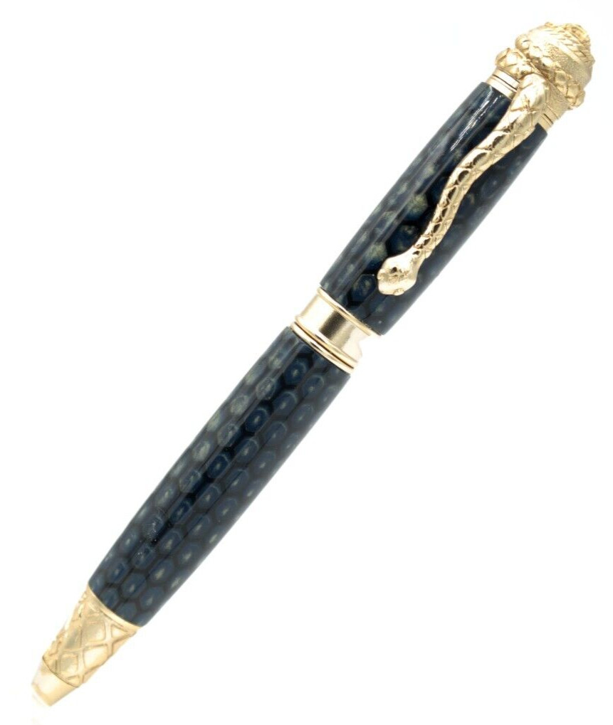 Lucky Snake Ballpoint Pen – 22kt Gold Finish, Green Honeycomb Unique Collectible