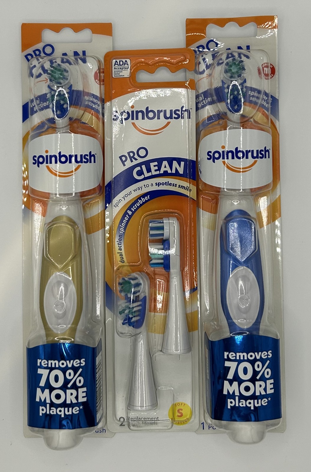 2 Spinbrush PRO CLEAN Medium Toothbrushes Plus 2 pk of Soft Replacement heads