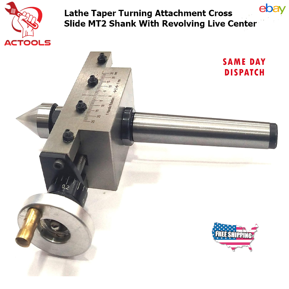 Lathe Taper Turning Attachment Cross Slide MT2 Shank With Revolving Live Center