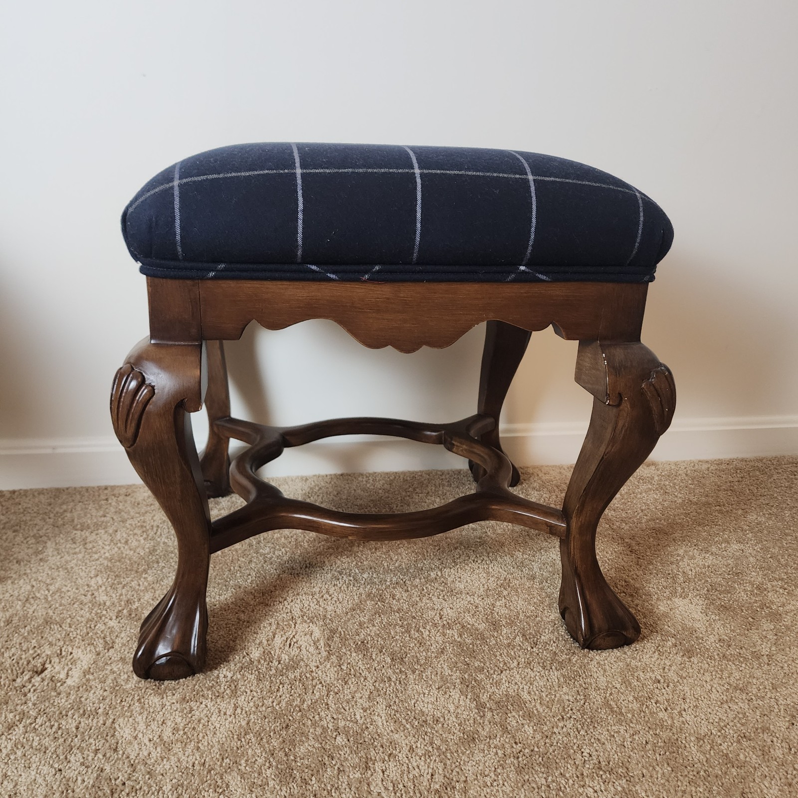 Vintage Pair of Georgian Style Walnut Foot Stools Mid-Century Vintage 1960–1970s