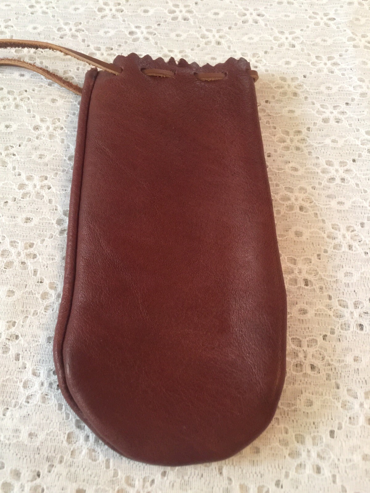 Leather Drawstring Pouch Hand Made In U.S.A. Coins, Crystals, Eye Glass Case NEW