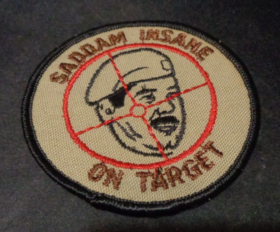 VTG Saddam Insane Hussein On Target Gag Gulf War Desert Storm 1991 Patch ROUND