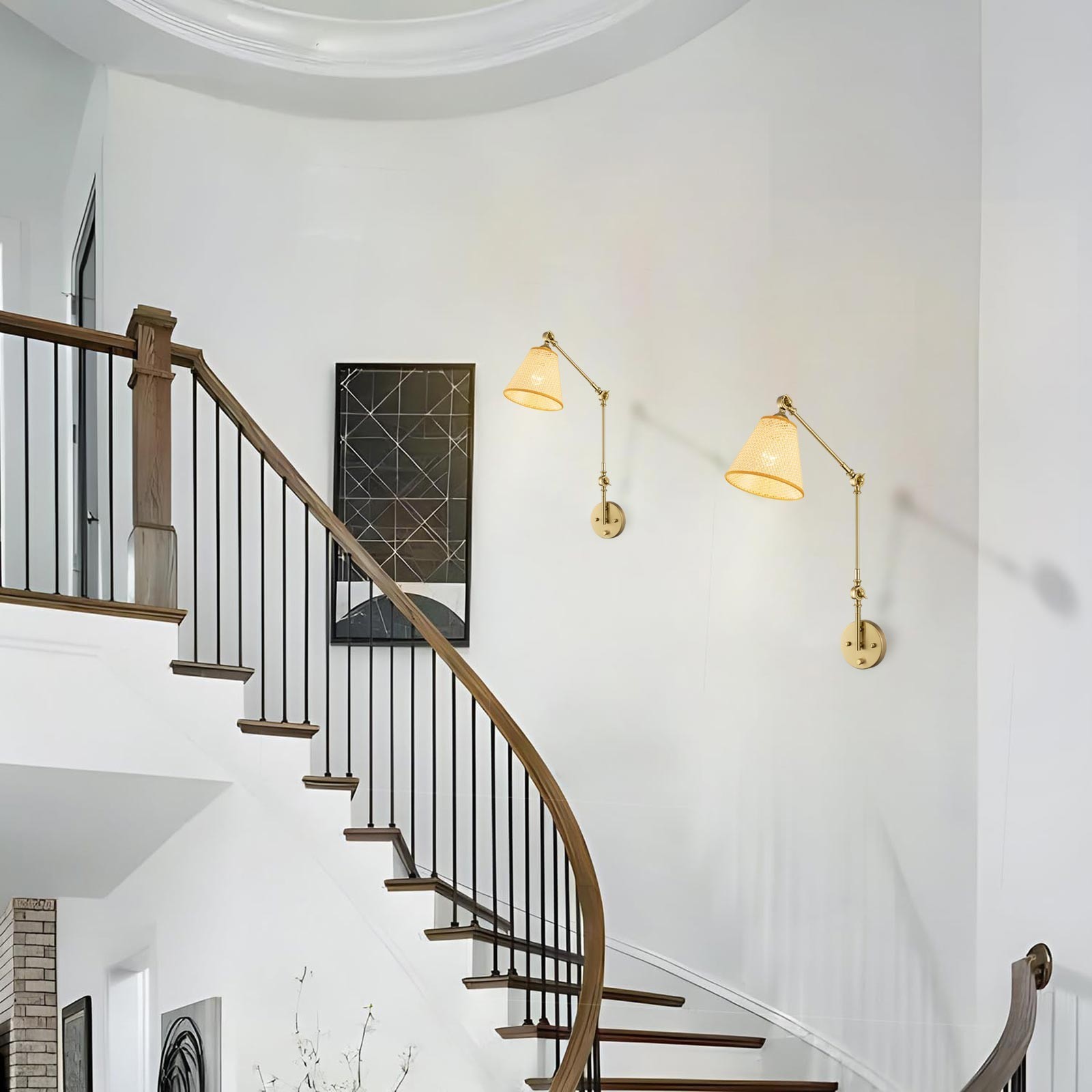 2pcs Vintage Gold Swing Arm Wall Sconce Dimmable Adjustable Arm for Reading