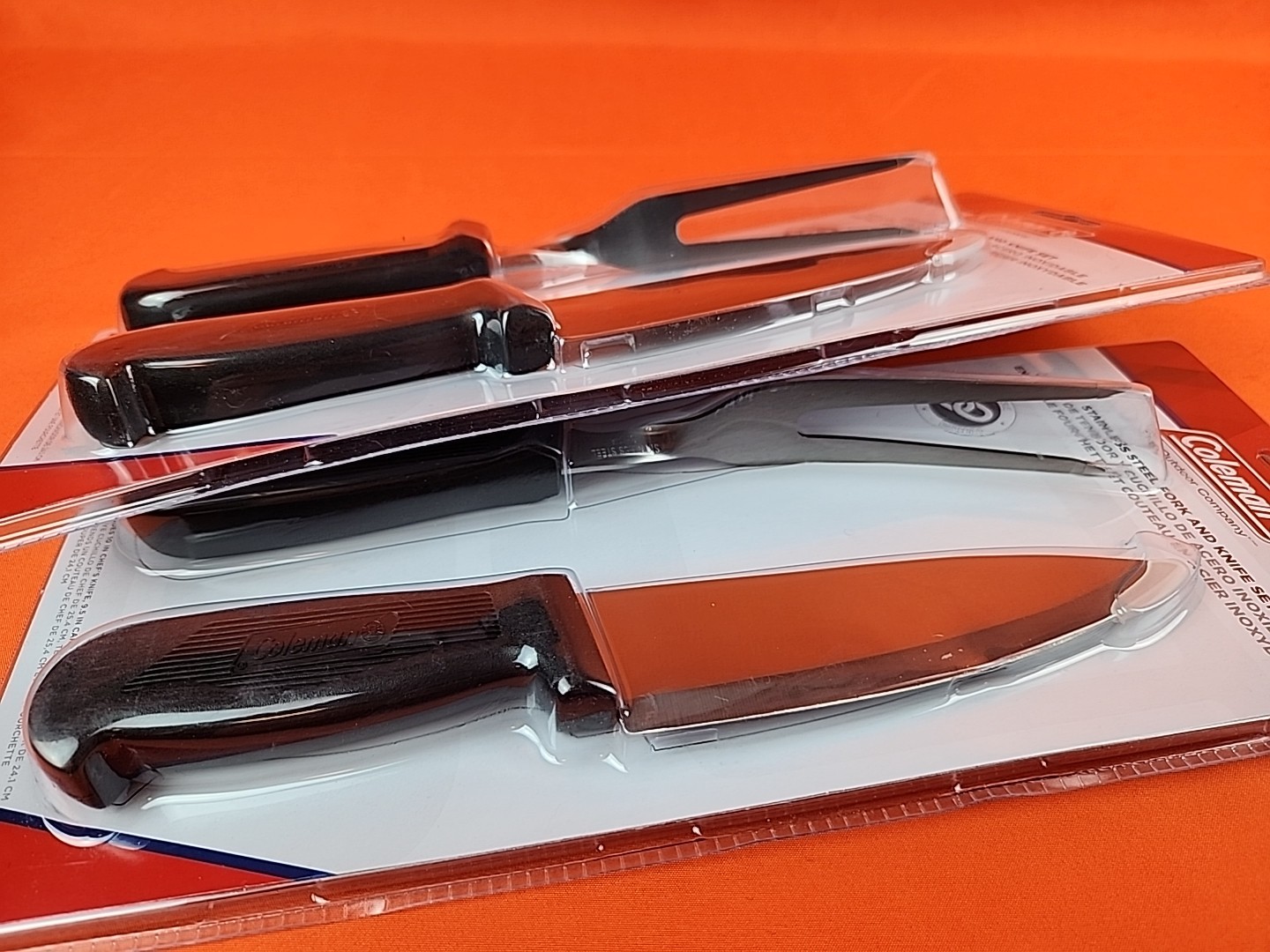 Coleman Stainless Steel Fork & Knife Set Camping Hunting BBQ Tailgating - 2 NEW