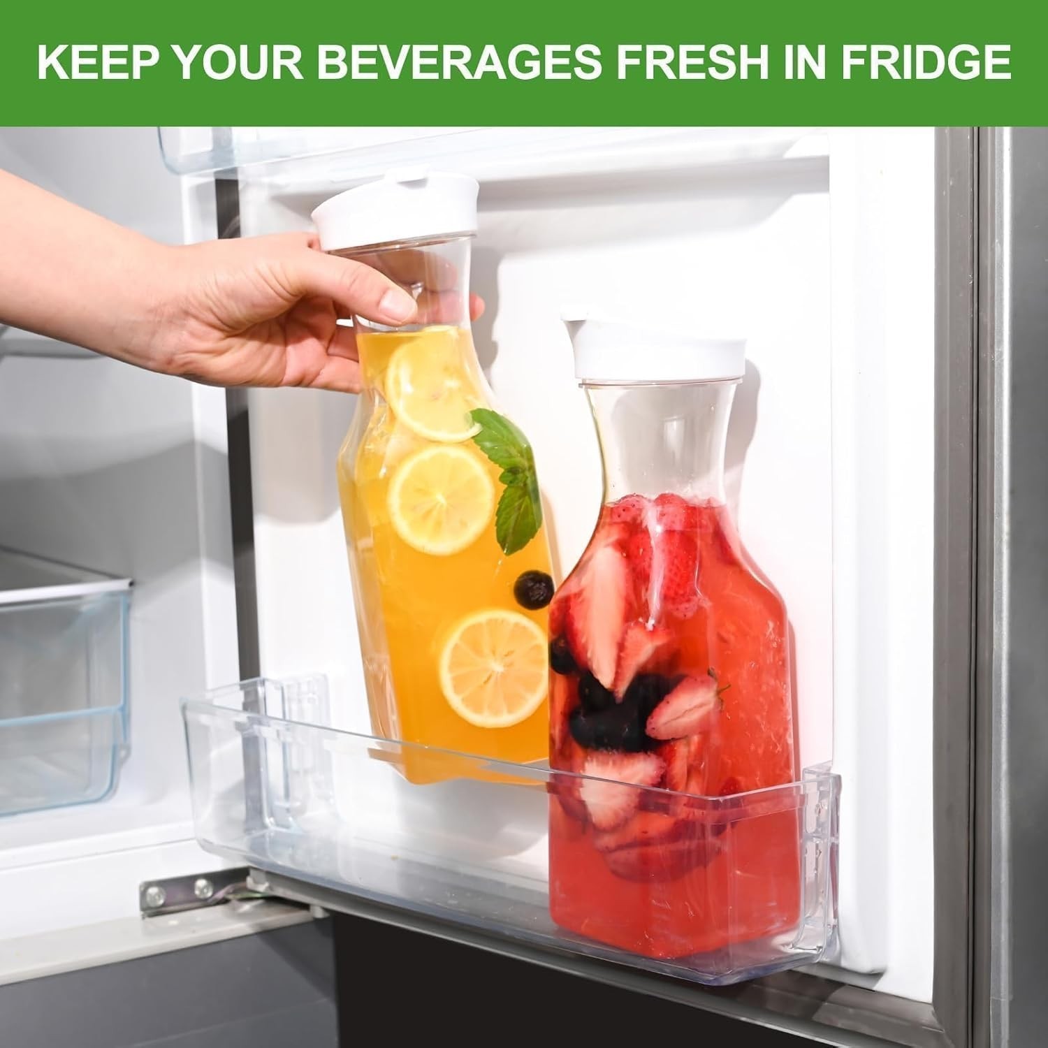 Set of 4 Plastic Carafe with Lid, 1 Liter Mimosa Bar Supplies, Large Square B...