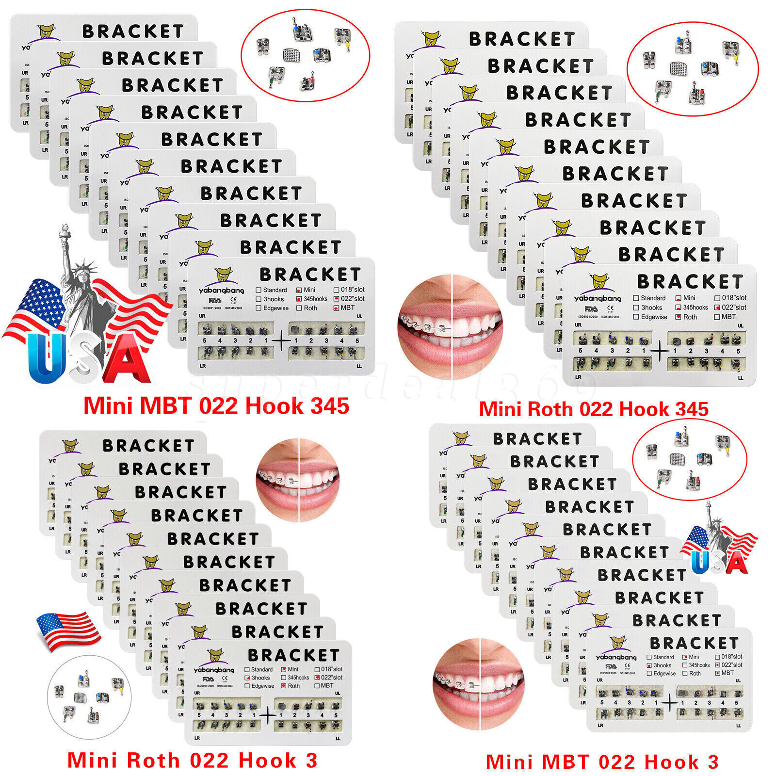 Dental Orthodontic Bracket Braces Roth/MBT 345 Hooks /Super Arch Wire Niti Round