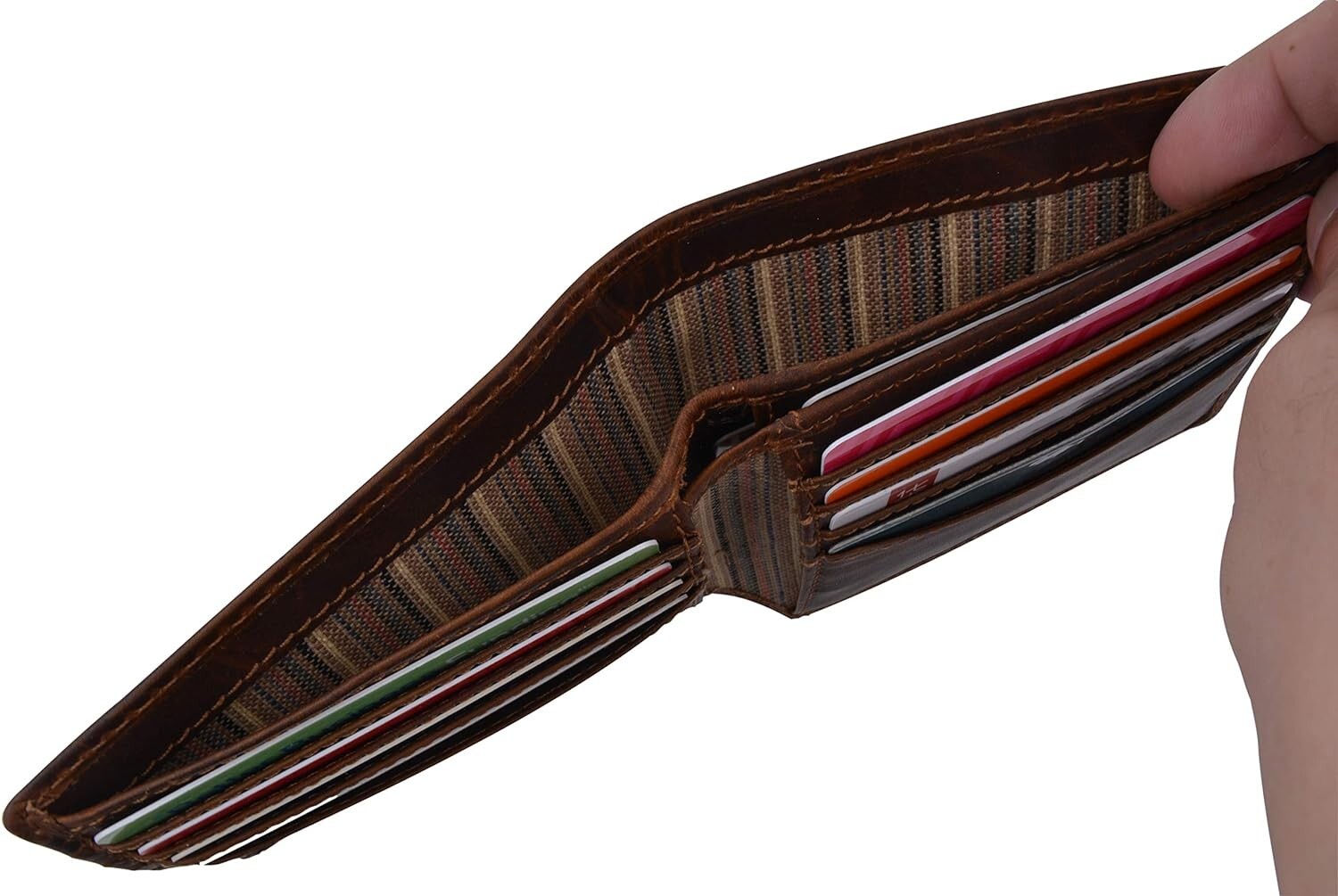 RFID Blocking Brown Vintage Leather Men's Bifold Center Flap Wallet