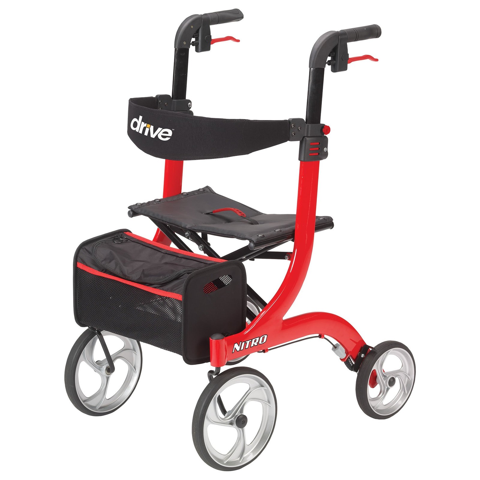 drive Nitro Euro Style Rollator Walker 300 lbs. Aluminum Red RTL10266