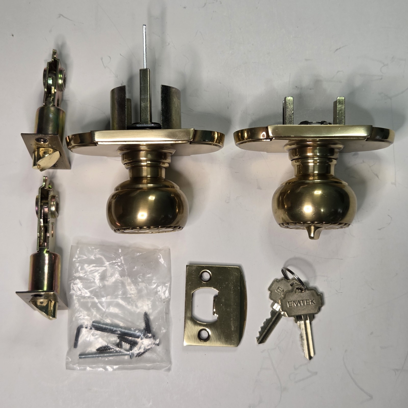 Emtek Rope Entry Door Knob 5108RKUS7 Polished Brass Keyed Lockset w Keys