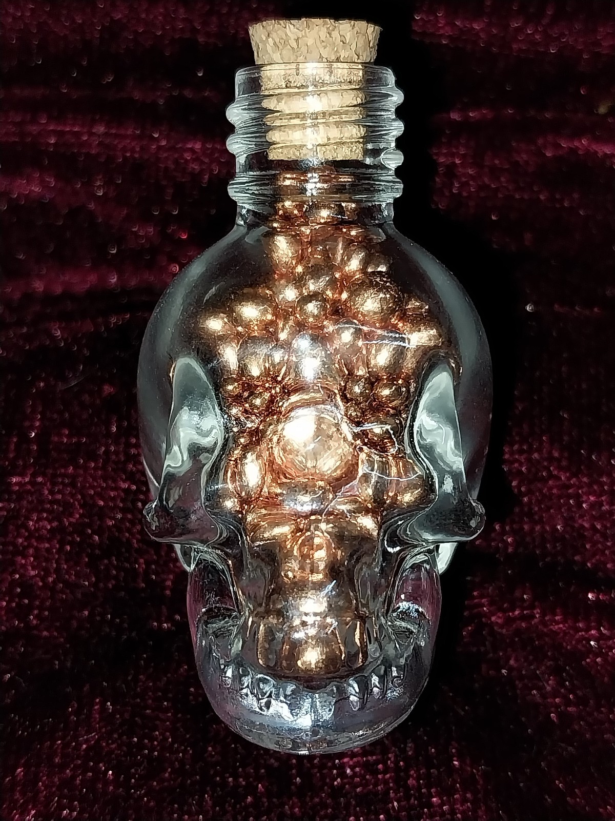 "Skull" Glass Bottle W/ Copper Bullion - 99.9 % Pure - 44 Grams - Great Gift!