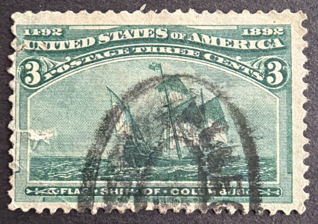 US 1893 Sc# 232 Used Stamp Flag Ship of Columbus Columbian Expo Issue