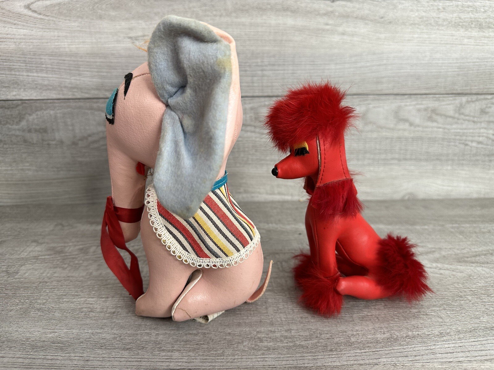 Lot of 2 VTG 1950-60s Childrens Toys Made in Japan Pink Elephant & Red Poodle