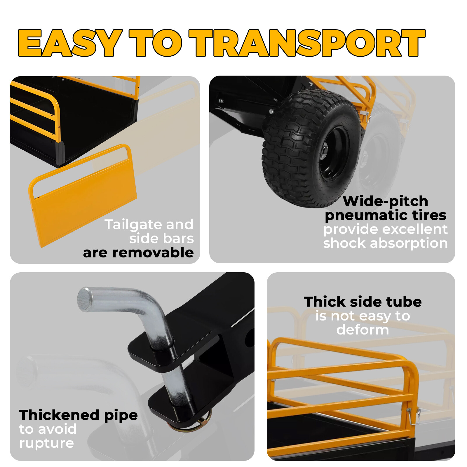 For ATV / UTV Heavy Duty Utility Cart Cargo Trailer Tow Behind Dump Cart 1600lbs