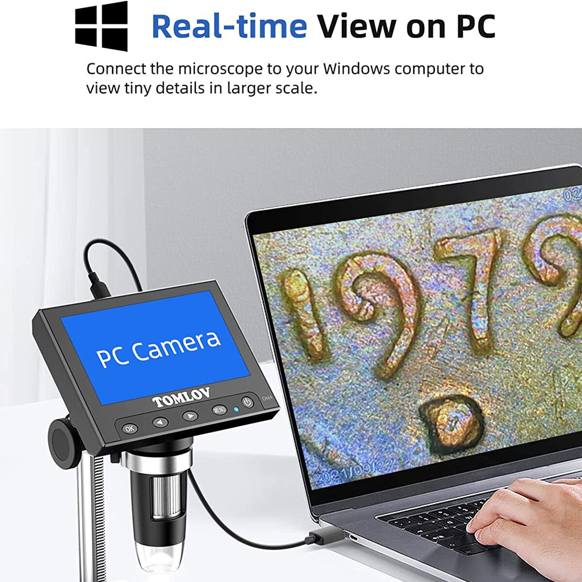 TOMLOV DM4 Digital Microscope 1000X 4.3" Screen 32G Coin Microscope Video/Photo