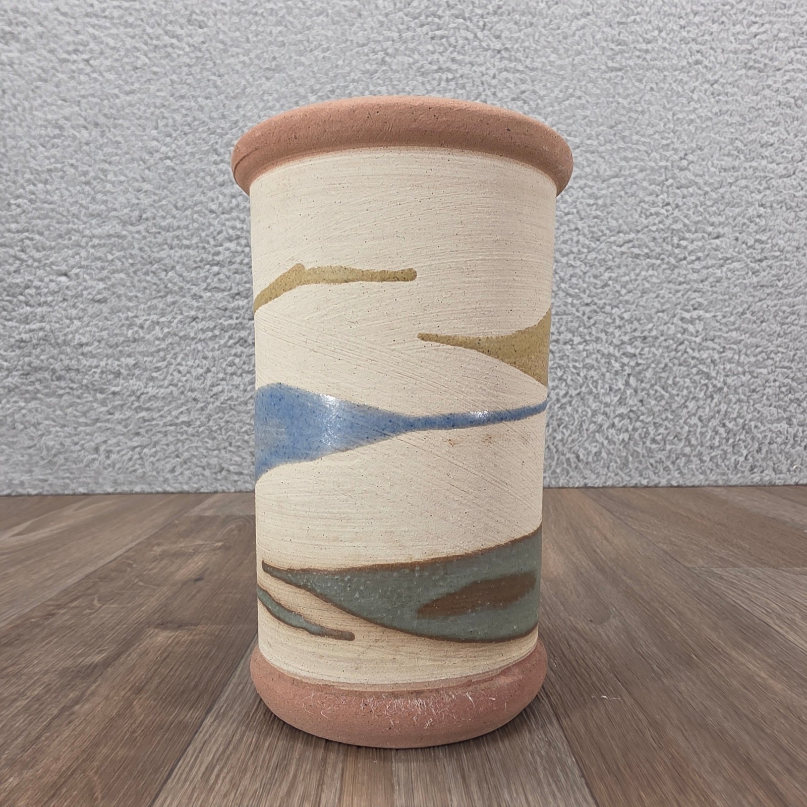 Alfa Dom Handmade Ceramic Vase Stripped Design Pink Tan Blue Green Pottery